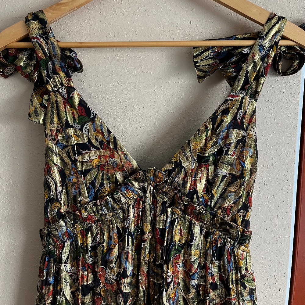 ⚜️Sézane elegant maxi length tie strap gown metallic gold size 38 - Picture 3 of 9